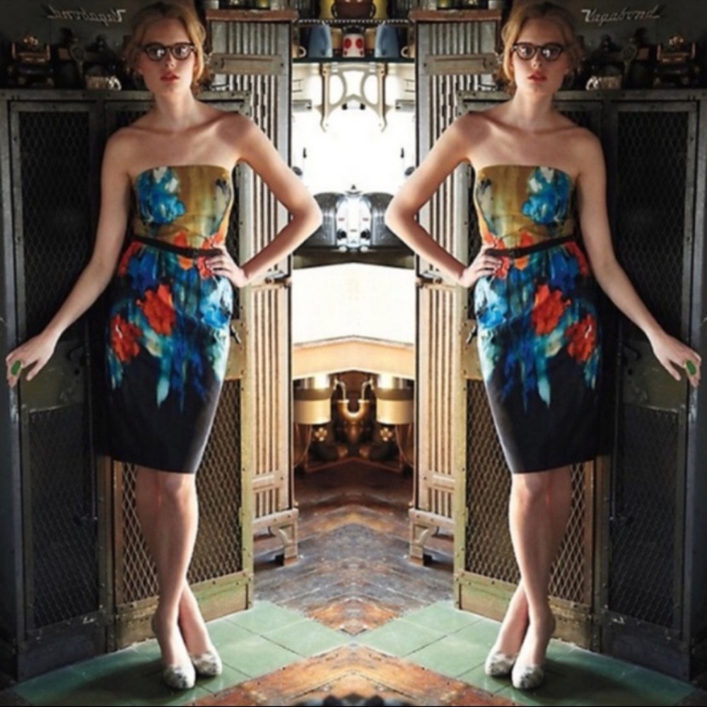 Anthropologie Moulinette Soeurs Strapless Watercolor Print Cocktail Dress - Picture 2 of 10